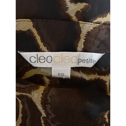 Cleo Women's Brown Printed Pletaed Long Sleeve Button Down Tunic Shirt Top S/P