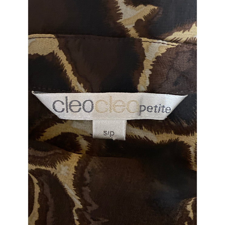 Cleo Women's Brown Printed Pletaed Long Sleeve Button Down Tunic Shirt Top S/P