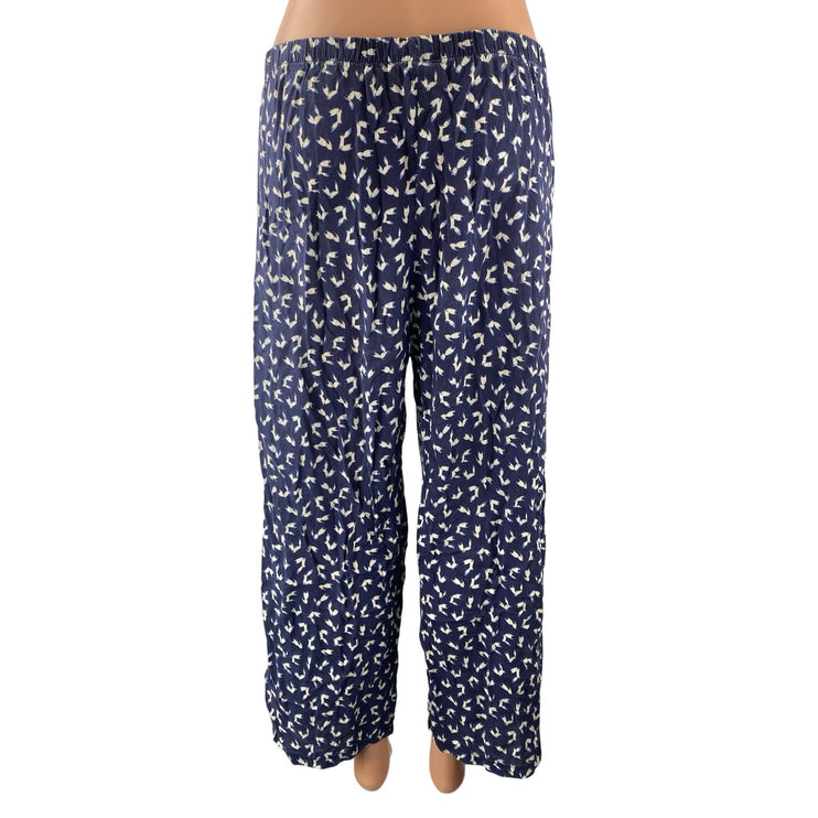Women's Navy Blue Graphic Cat Print High Rise Palazzo Wide Leg Trousers Pants S