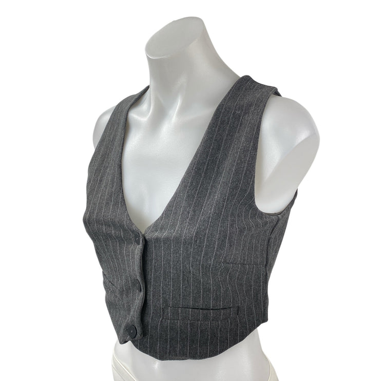 Stradivarius Women's Gray Pinstriped V Neck Button Down Vest Crop Top Size M