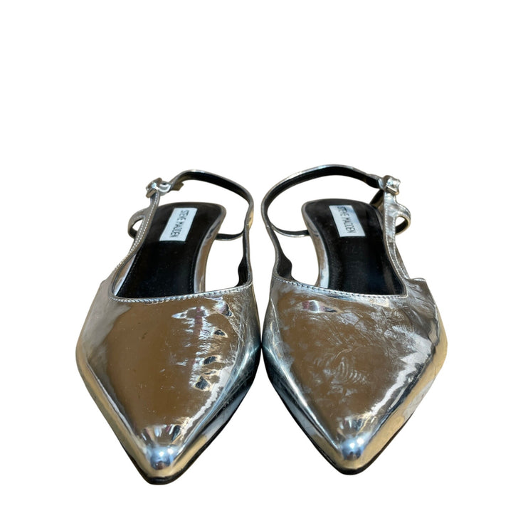 Steve Madden Silver Metallic Pointed Toe Kitten Heel Slingback Pumps Size 8M