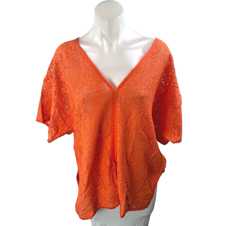 NEW Banana Republic Coral Crochet Knit Short Sleeve Knit Cover Up Top Size L