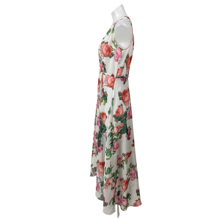 Calvin Klein Multicolor Sleeveless Floral V-neck Faux Wrap Hi-Low Maxi Dress M