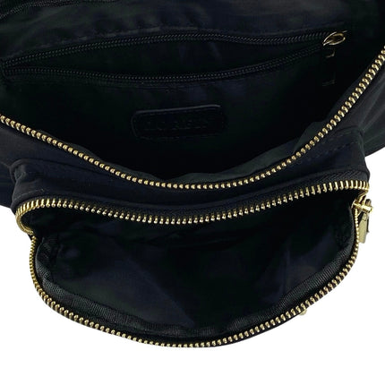 Zorfin Women's Black Gold Accent Adjustable Strap Travel Crossbody Belt Bag OS