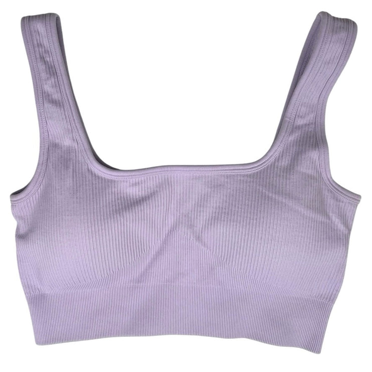 OQQ Purple Lilac Ribbed Knit Sports Bra Biker Shorts Athletic 2 Piece Set Size M