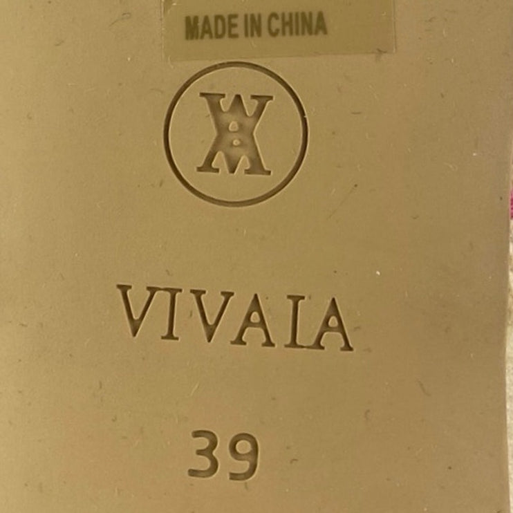 Vivaia Juliet Pink Crochet Knit Square Toe Block Heel Comfort Slides Sandals 8