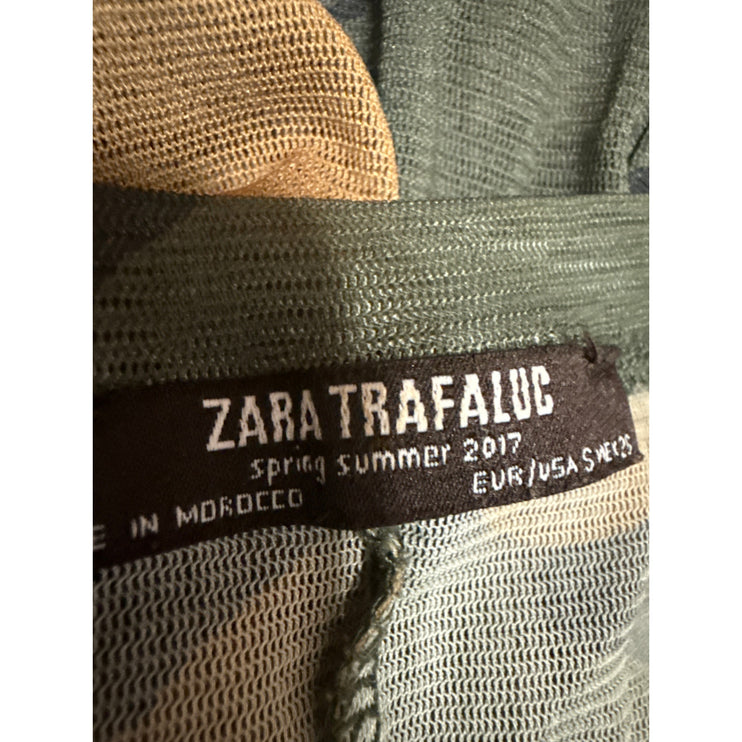 Zara Green Multicolor Camo Camouflage Short Sleeve Peplum Shirt Blouse Top Sz S
