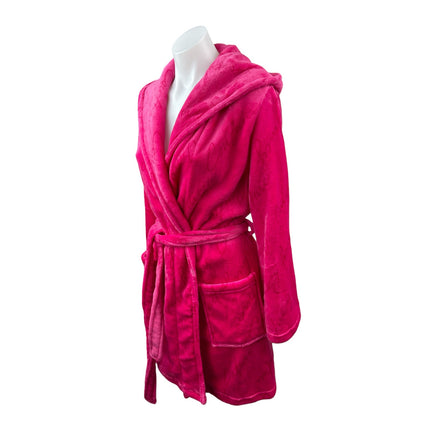 Juicy Couture Hooded Luxe Plush Women's Pink Long Sleeve Wrap Sleepwear Robe S/M