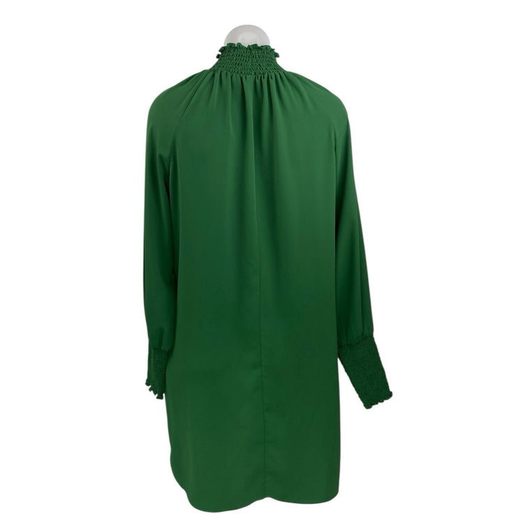 Amanda Uprichard Naoemi Green Ruffle High Neck Long Sleeve Mini Shift Dress Sz M