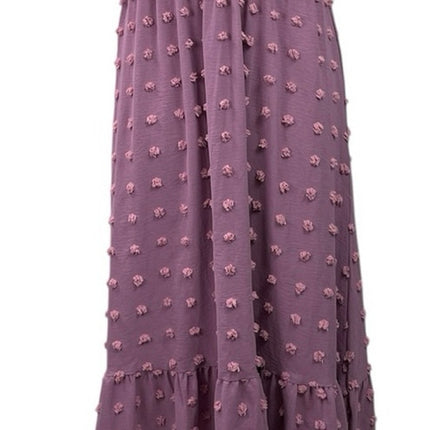 Fashion Women's Purple Short Flutter Sleeve V Neck Swiss Dot Maxi Dress Size M