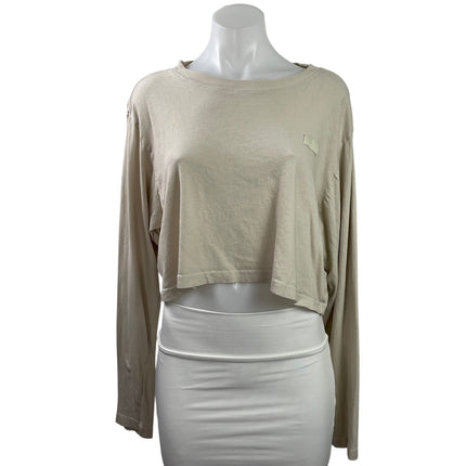 Set Active Women's Beige Long Sleeve Boxy Yoga Workout Athletic Crop Top Size M