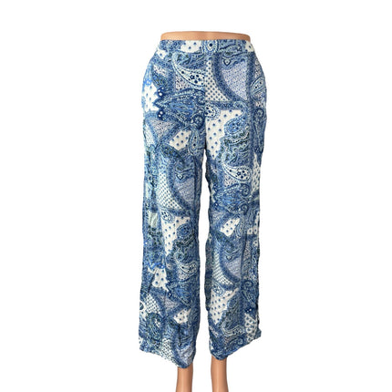 Zara Women's Blue White Paisley High Rise Boho Palazzo Wide Leg Trousers Pants S