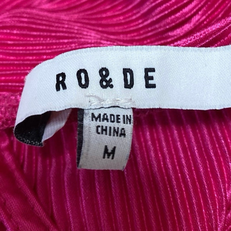 Ro & De Pink Pleated Satin Sleeveless Mock Neck Top & Wide Leg Pants 2pc Set M