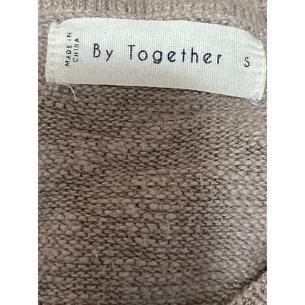 By Together Women's Brown Tan V-Neck Short Sleeve Crop Knit Sweater Top Size S