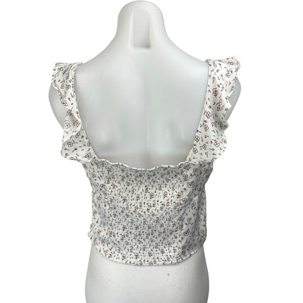 Free People White Floral Print Sleeveless Ruffle Cami Camisole Crop Tank Top M