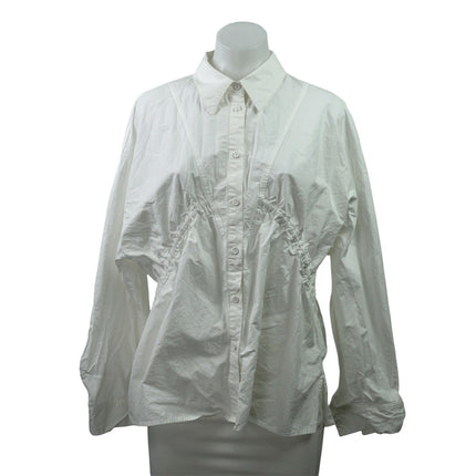 Urban Revivo Women's White Long Sleeve Ruched Button Down Shirt Top Size 8