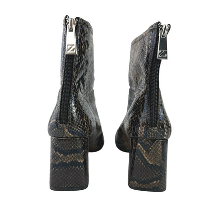 Zara Women's Brown Snakeskin Leather Block Heel Zippper Ankle Boots 39 US 8.5