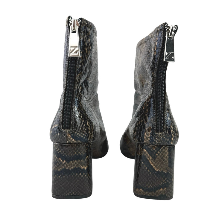 Zara Women's Brown Snakeskin Leather Block Heel Zippper Ankle Boots 39 US 8.5