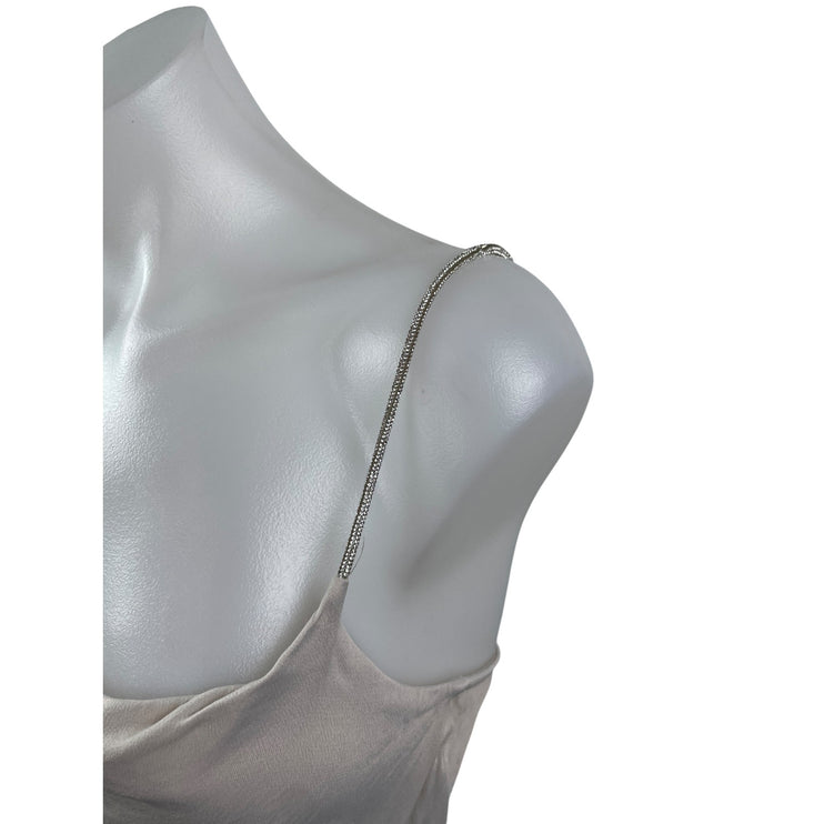 Zara Beige Silver Sleeveless Cowl Neck Cami Camisole Tank Mini Slip Dress Size S