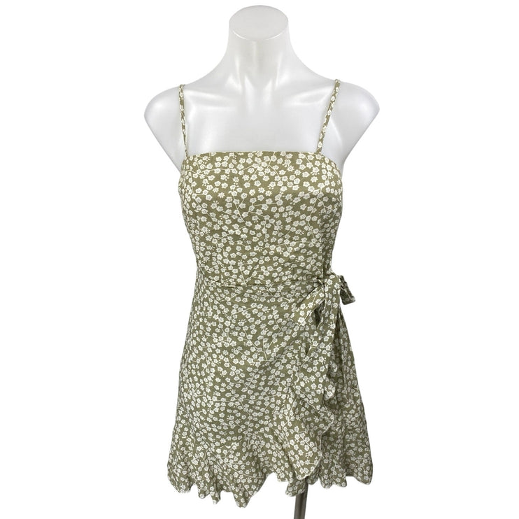 Princess Polly Green White Floral Sleeveless Camisole Tank Wrap Mini Dress 4