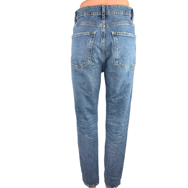 Zara Blue Light Wash High Rise Faded Stretch Casual Straight Denim Jeans Size 4