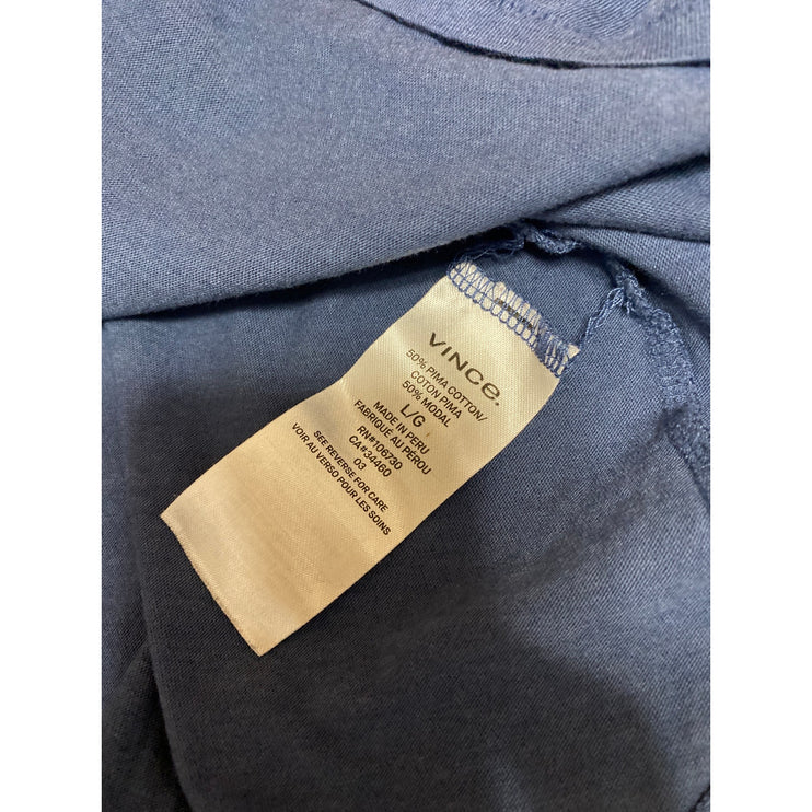 Vince Women's Blue Long Sleeve Round Neck Athletic Basic T Shirt Tee Top Size L