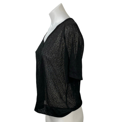 Varley Women's Black V-neck Short Sleeve Relaxed Fit Sheer Coverup Blouse Top S