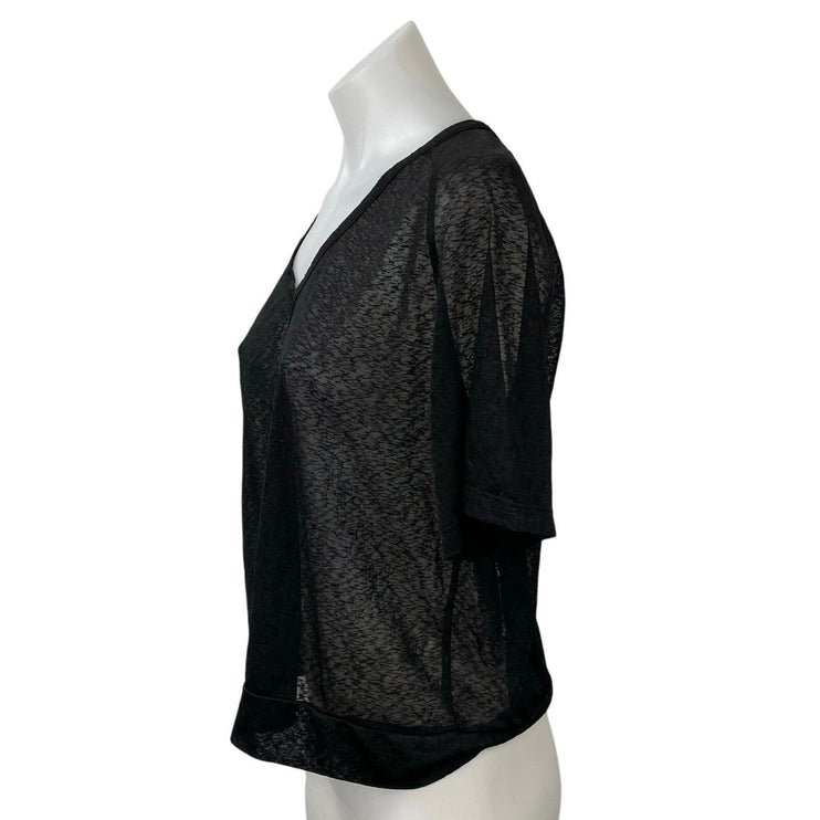 Varley Women's Black V-neck Short Sleeve Relaxed Fit Sheer Coverup Blouse Top S