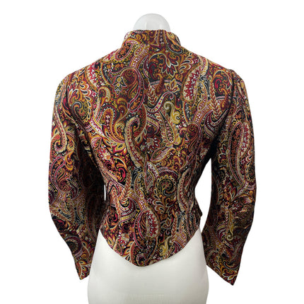 Nicole Miller Women's Multicolor Silk Paisley Embroidered Button Up Blouse Top 6