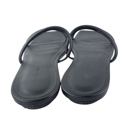 Everlane The Double Strap Black Leather Square Toe Slip On Flats Sandals Sz 7.5