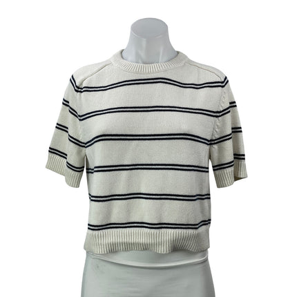 Abercrombie & Fitch White Striped Knit Short Sleeve Crew Neck Boxy Sweater Top S