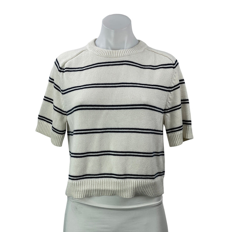 Abercrombie & Fitch White Striped Knit Short Sleeve Crew Neck Boxy Sweater Top S
