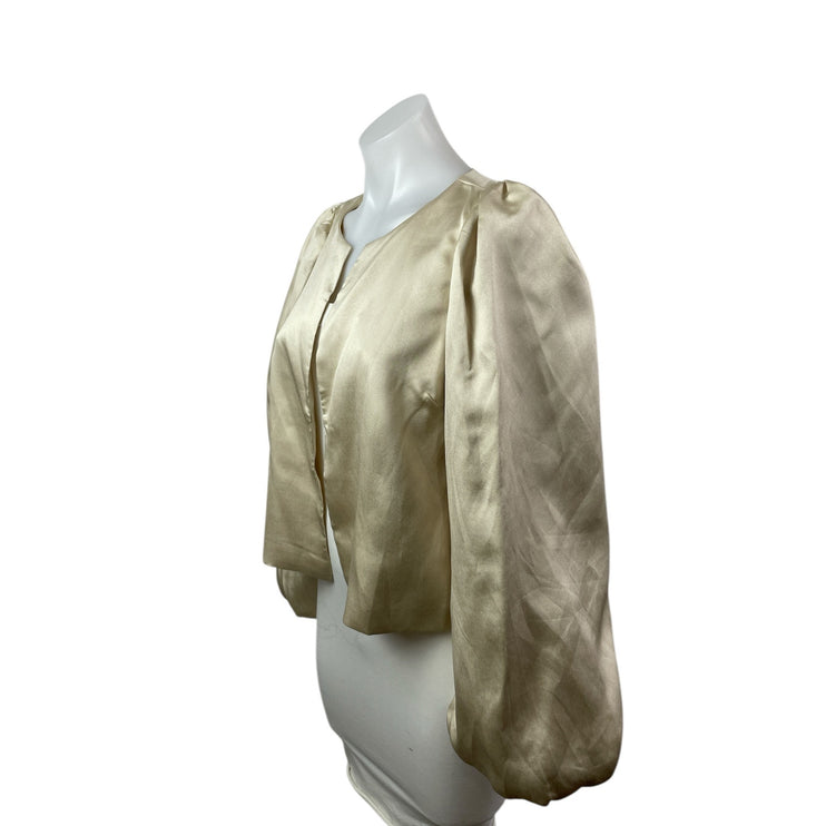 Neo Noir Daliska Dull Beige Silk Satin Long Balloon Sleeve Open Blouse Top Sz 6
