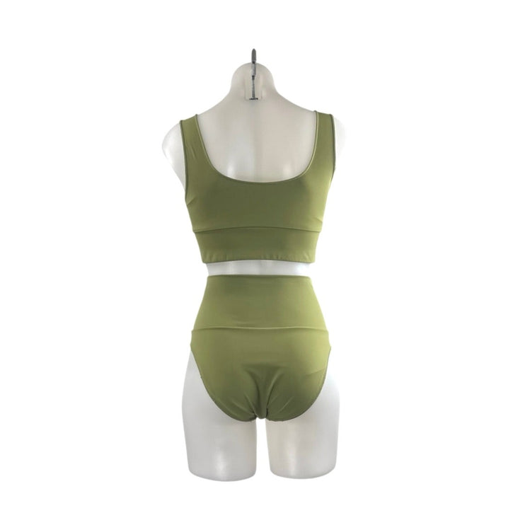 It's Now Cool Contour Green Crop Tank Bralette Summer Bikini 2pc Swimwear Set S