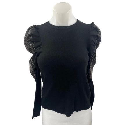 Unbranded Women's Black Jeweled Rhinestone Long Puff Sleeve Blouse Top Size S
