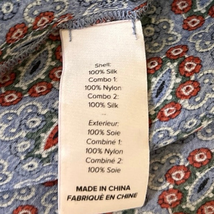 Cinq A Sept Multicolor 100% Silk Satin Floral Mesh Long Sleeve Blouse Top Size S