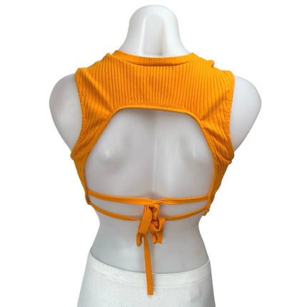 Zara Women's Orange Rib Knit Sleeveless Cutout Tie Back Crop Sweater Tank Top M
