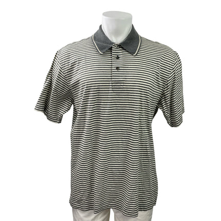 Greg Norman Men's Gray Striped Short Sleeve Golf Casual Polo Shirt Top Size M