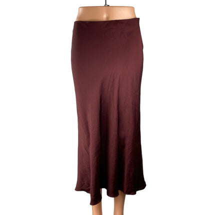 Zara Red Maroon Silk Satin Zip High Waisted Flowy Flare Slip Midi Skirt Size S