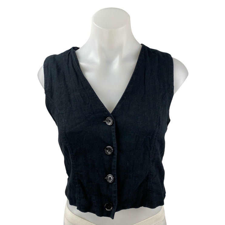 Abercrombie & Fitch Black Linen V Neck Sleeveless Button Up Vest Tank Top Size S
