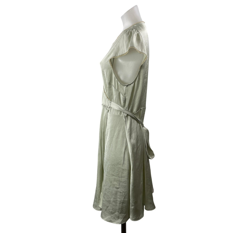 Aritzia Wilfred Mademoiselle Sage Green Satin Short Cap Sleeve Wrap Mini Dress L