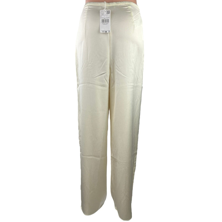 NEW MNG Cream Silk Satin High Rise Pleated Career Wide Leg Trouser Pants Size S