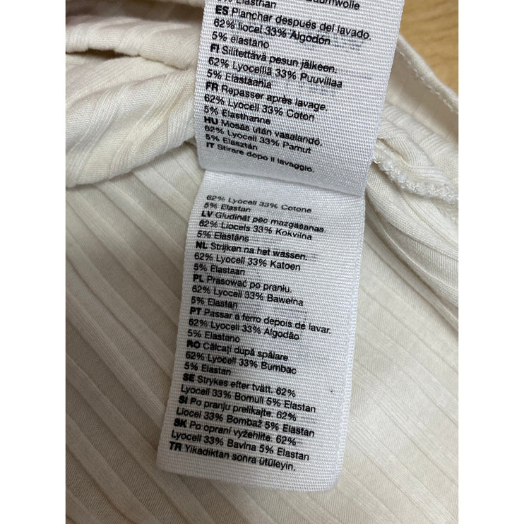 & Other Stories Beige Cream Short Puff Sleeve Scoop Neck Blouse Bodysuit Top M