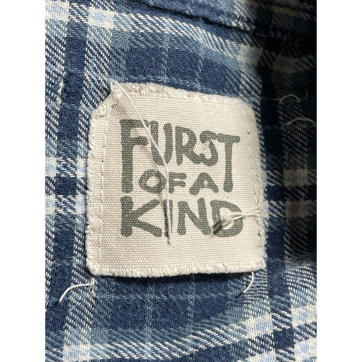 Furst of a Kind Plaid Check Embroidered Rhinestone Skull Button Down Shirt Top M