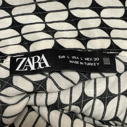 Zara Women's Black White Geometric High Waisted Full Swing Maxi Skirt Size L