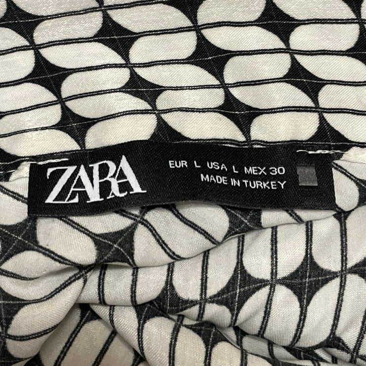 Zara Women's Black White Geometric High Waisted Full Swing Maxi Skirt Size L