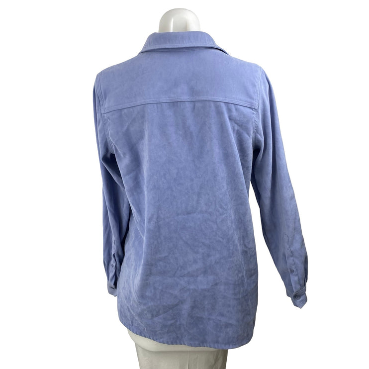 Women's Blue Collared Casual Long Sleeve Button Down Blouse Shirt Top Size S