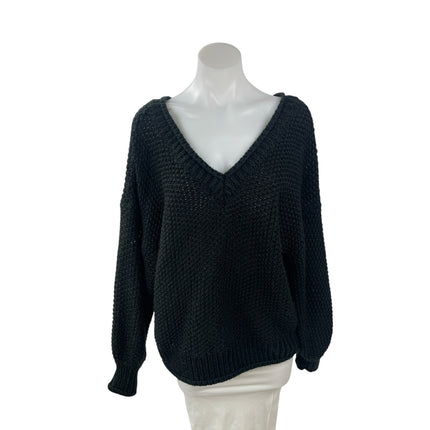 Etophe Studios Women's Black Long Sleeve V Neck Knit Pullover Sweater Top XL