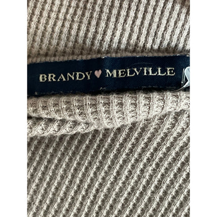Brandy Melville Beige Taupe Waffle Knit Long Sleeve Henley Thermal Crop Top S/M