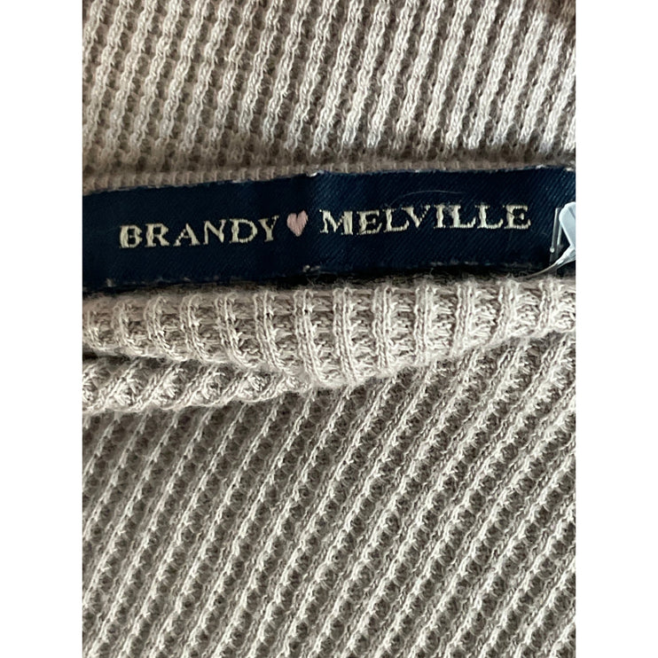 Brandy Melville Beige Taupe Waffle Knit Long Sleeve Henley Thermal Crop Top S/M